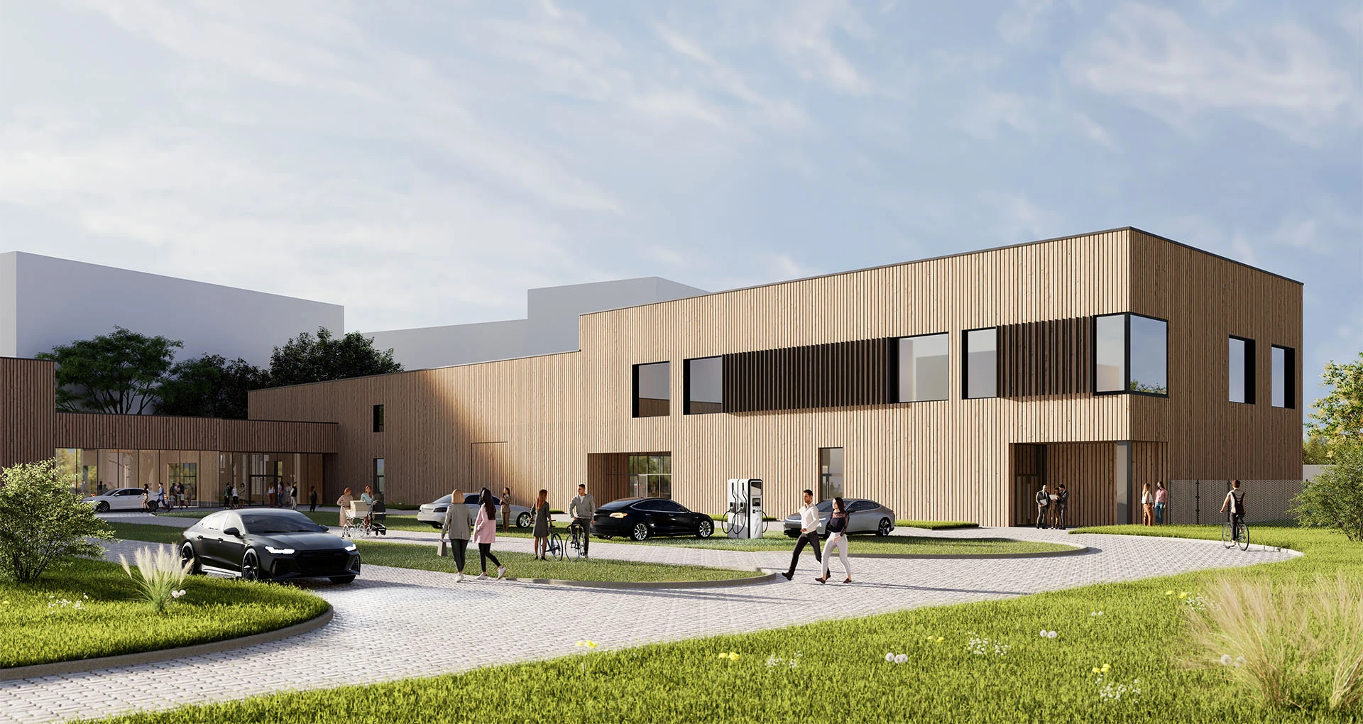 Widok na Edukatorium WFDiF od strony parkingu